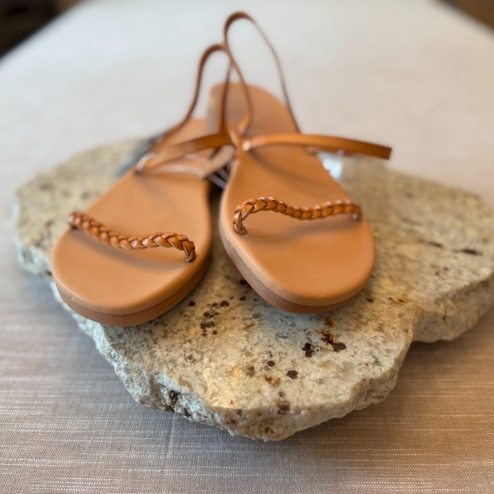 NWT - Boho Braided-Strapy Size 7 Flat Tan Sandals